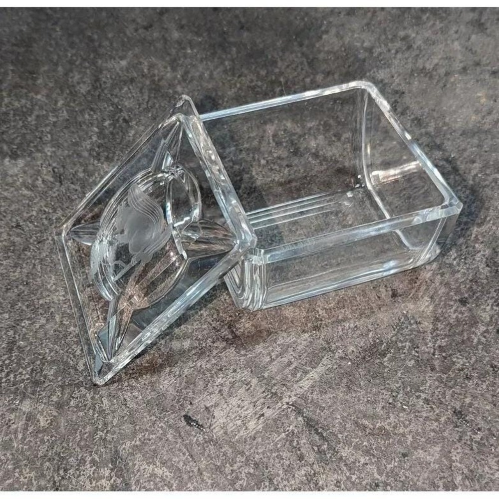 Vintage Val St Lambert Signed Cut Crystal Squirrel Trinket Box Paperweight Decor